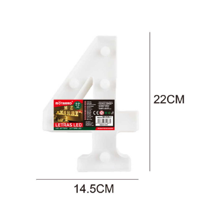 LED Number Light Sign '4' 22cm