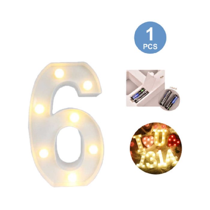 LED Number Light Sign '6' 22cm