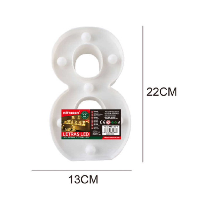 LED Number Light Sign '8' 22cm