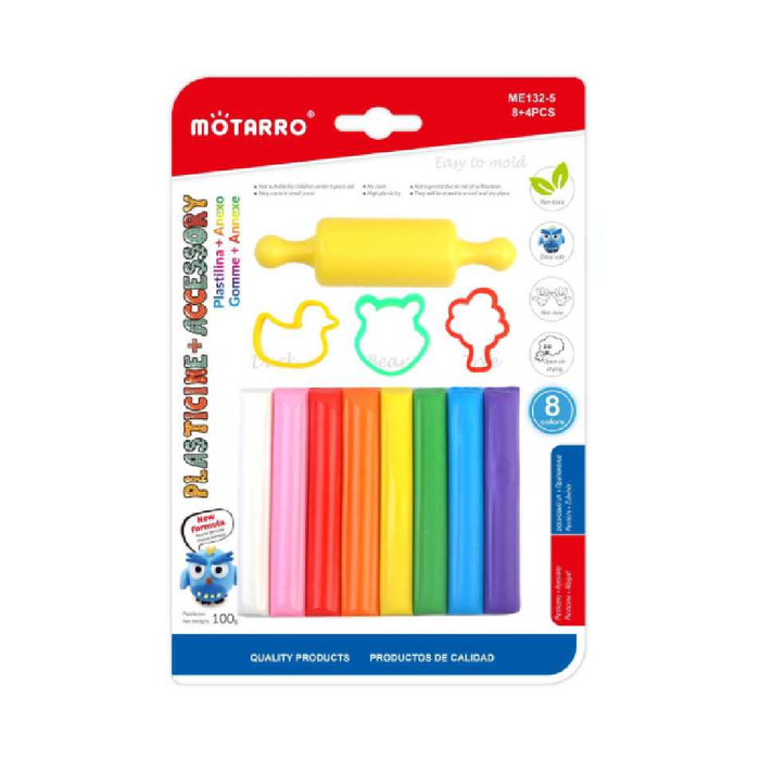 Plasticine Kit (8 Assorted Color 100g + 4 Accessories) 12pcs