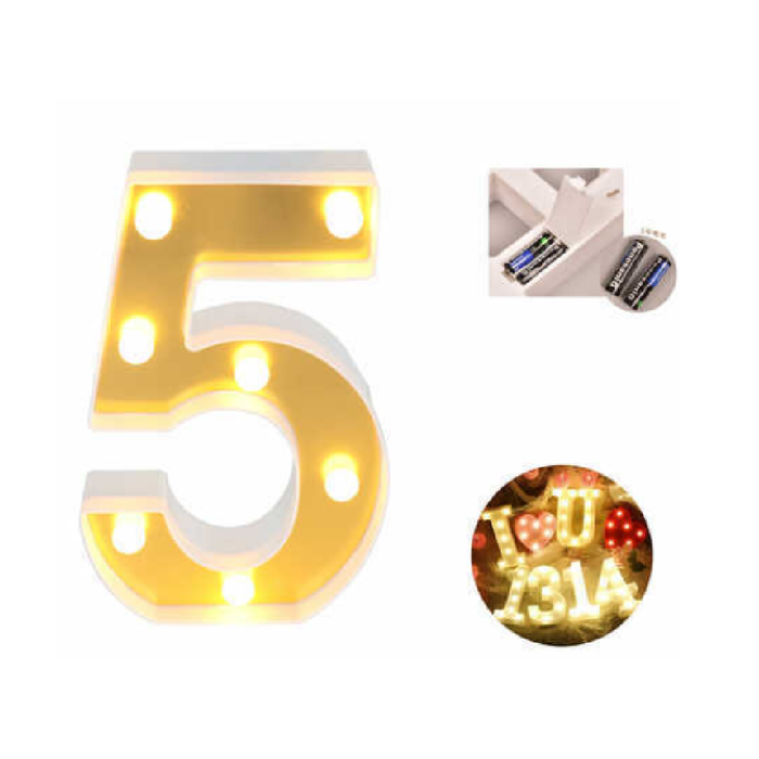 LED Number Light Sign '5' 22cm Gold