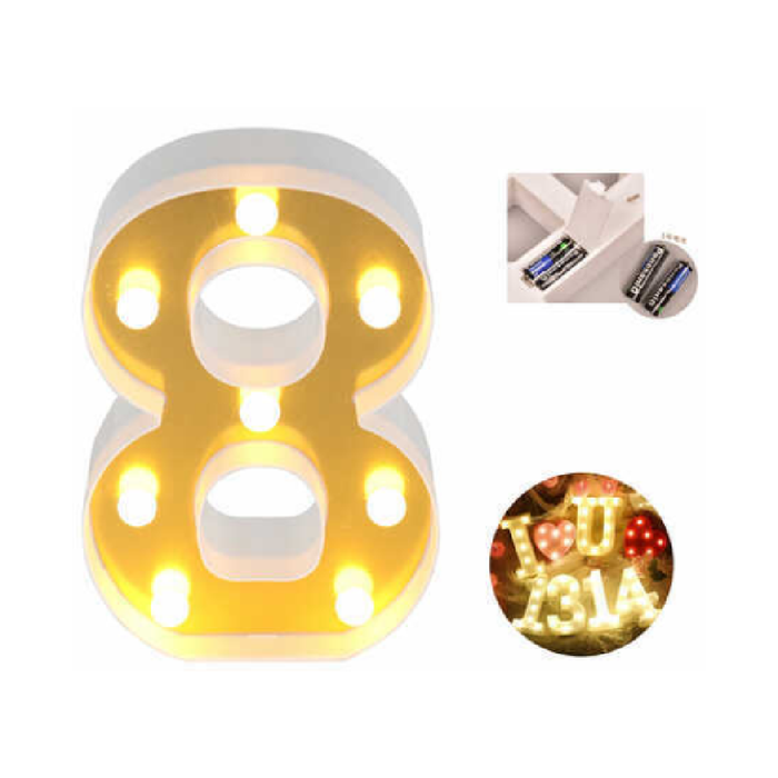 LED Number Light Sign '8' 22cm Gold