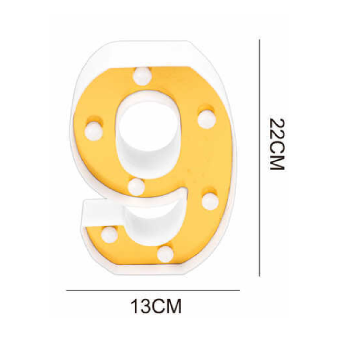 LED Number Light Sign '9' 22cm Gold