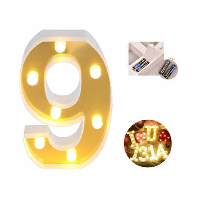 LED Number Light Sign '9' 22cm Gold