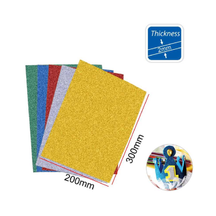 A4 EVA Glitter Foam Paper 210pcs Assorted 5 Colors