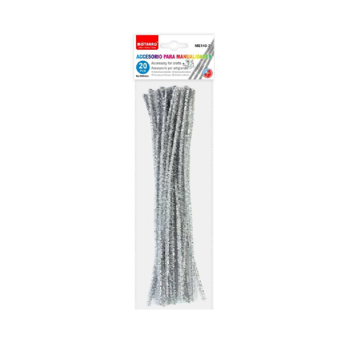 Chenille Stems Glitter 6 × 30cm 20pcs Silver