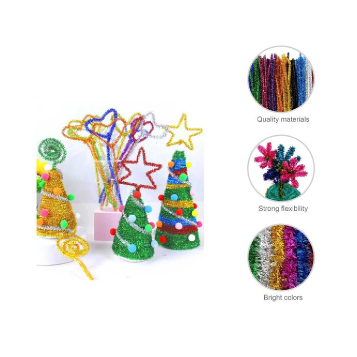 Chenille Stems Glitter 6 × 30cm 20pcs Silver