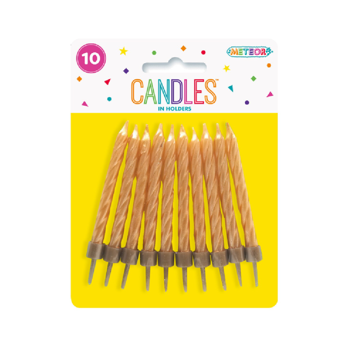 10 Candles In Holders - Gold