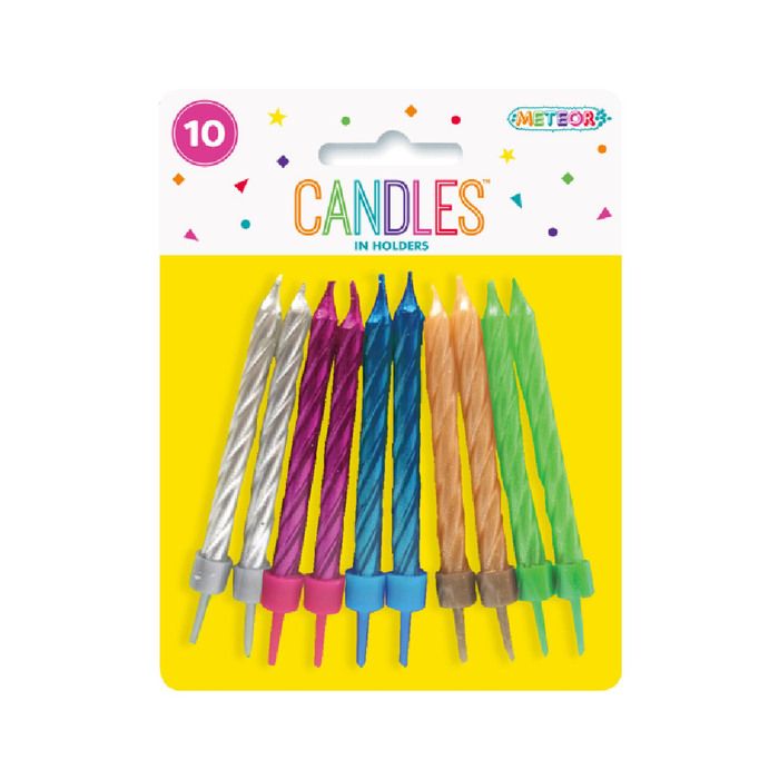 10 Metallic Candles In Holders - Assorted