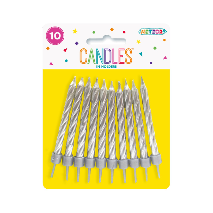 10 Candles In Holders - Silver