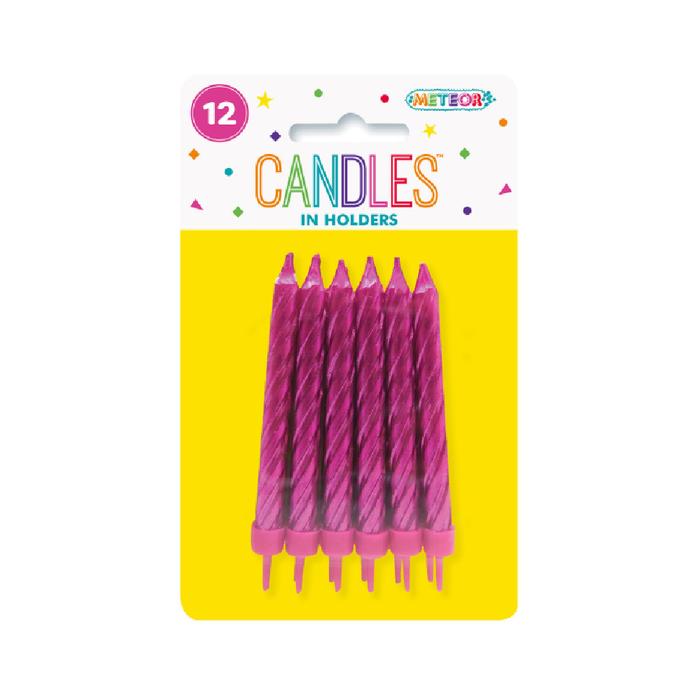 12 Metallic Candles Holders - Hot Pink