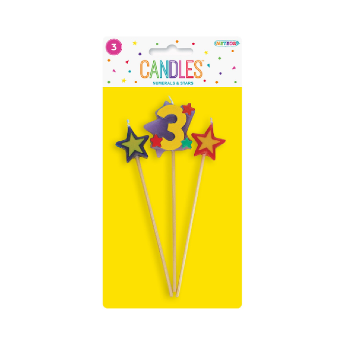 3 Piece Numeral Candle Set - 3 - Assorted