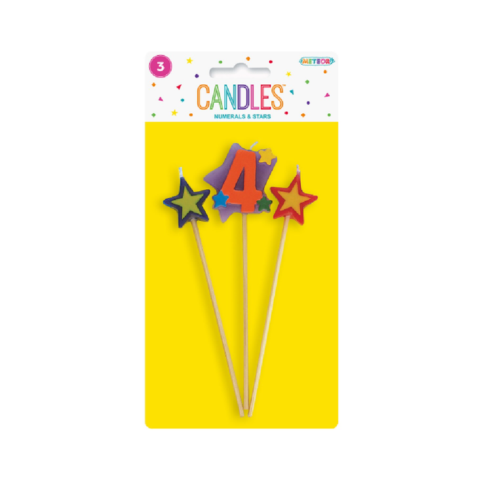 3 Piece Numeral Candle Set - 4 - Assorted