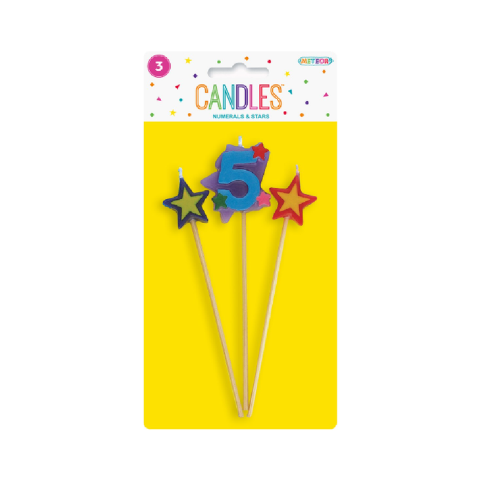 3 Piece Numeral Candle Set - 5 - Assorted