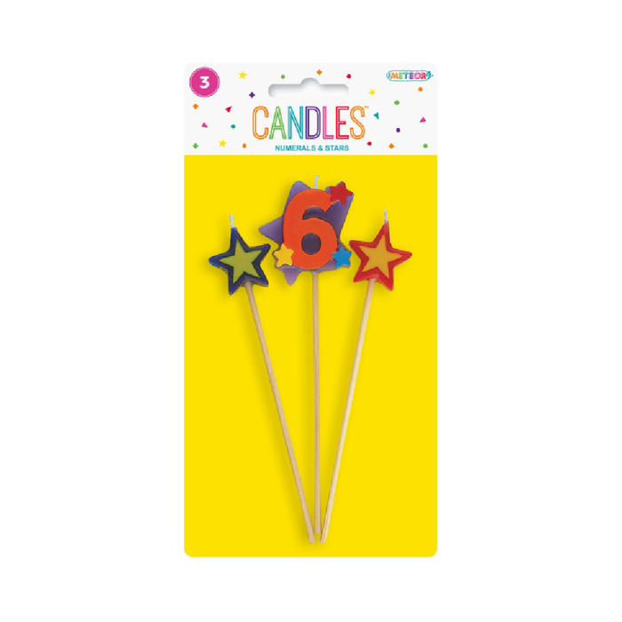 3 Piece Numeral Candle Set - 6 - Assorted