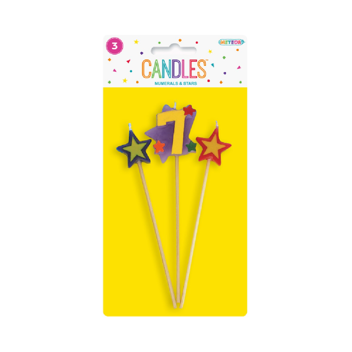3 Piece Numeral Candle Set - 7 - Assorted