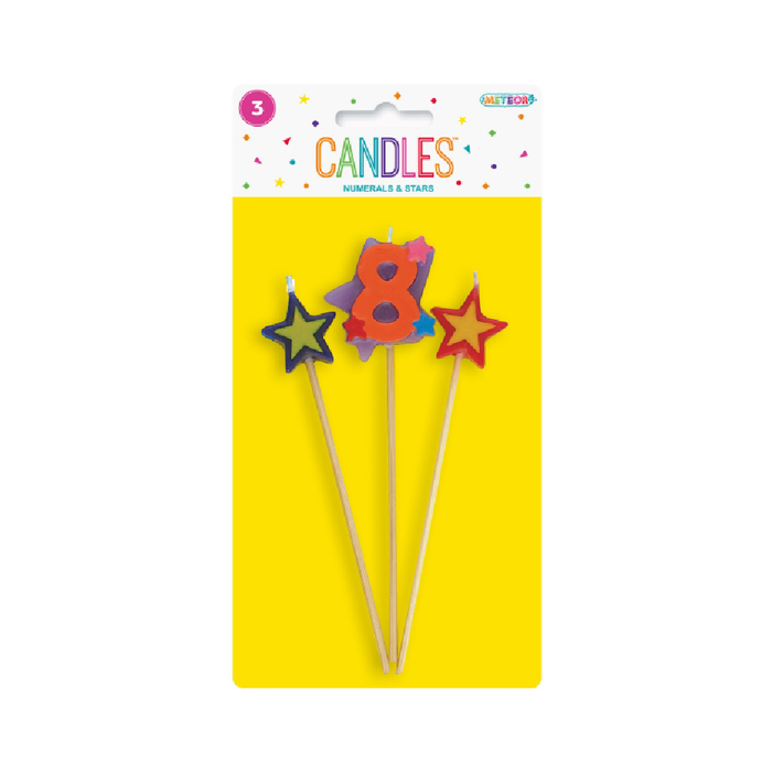3 Piece Numeral Candle Set - 8 - Assorted