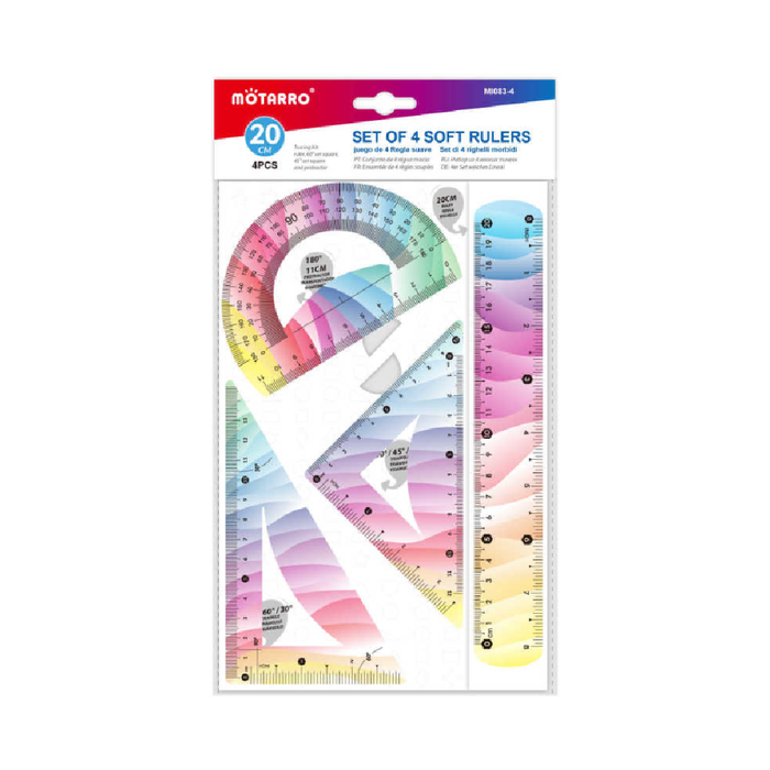 Set of 4 Soft Rulers 20cm