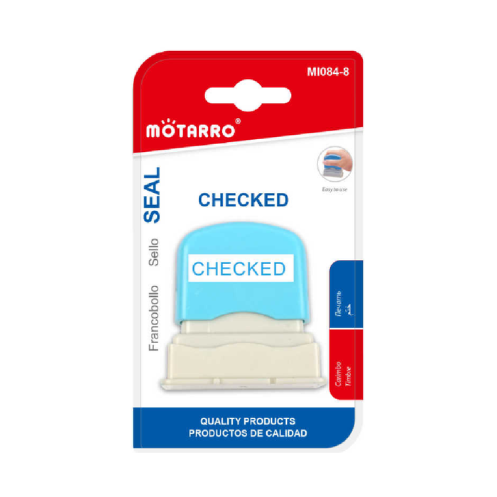 Pre-Inked Office Stamp Blue CHECKED Blue