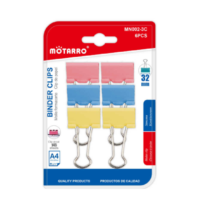 Foldback Clips Assorted Colors 32mm 6pcs