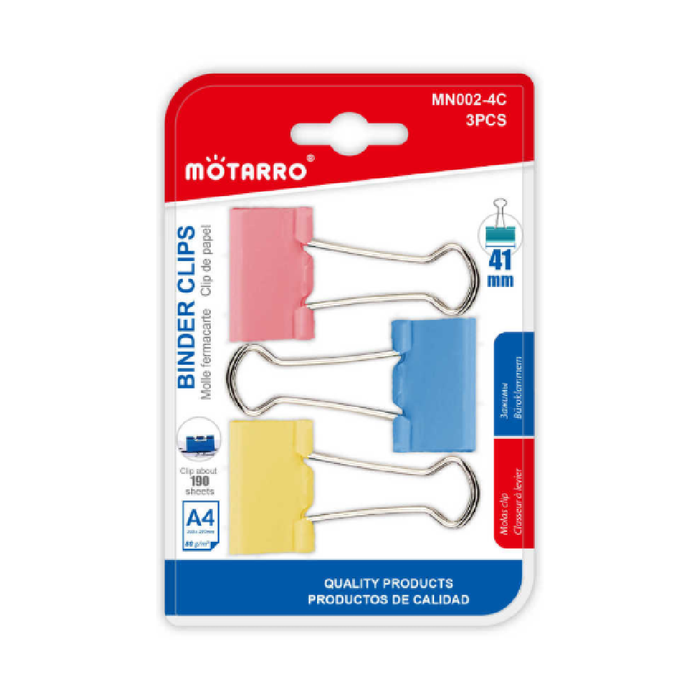 Foldback Clips Assorted Colors 41mm 3pcs