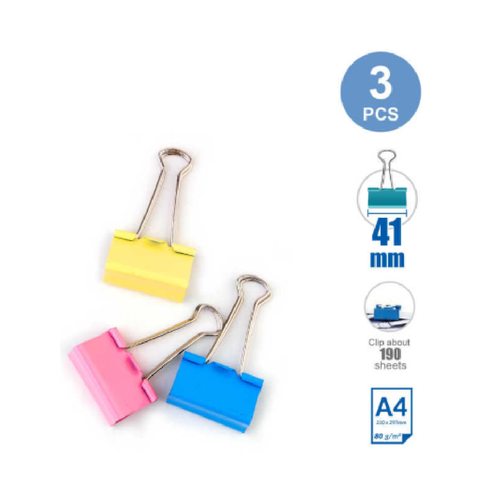 Foldback Clips Assorted Colors 41mm 3pcs