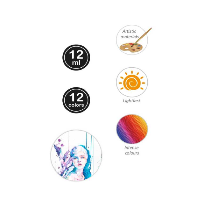 Set of 12 Gouache Paint Set 12ml