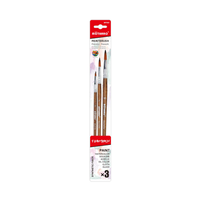 Set of 3 Paint Brush Nature Color Round No.3/7/10