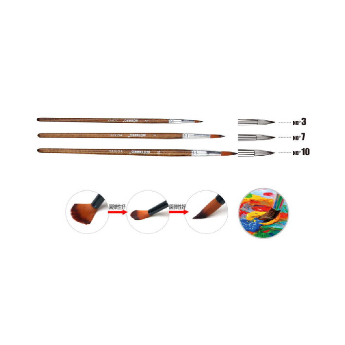 Set of 3 Paint Brush Nature Color Round No.3/7/10