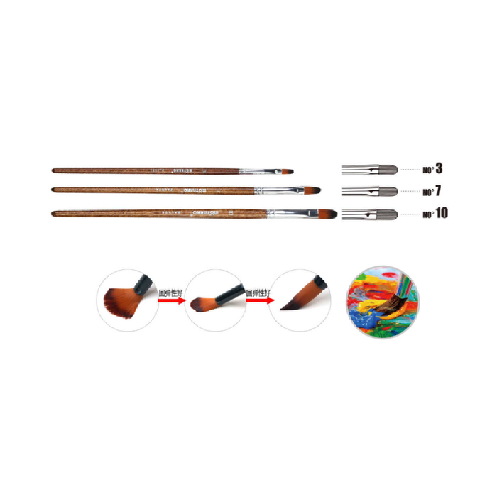 Set of 3 Paint Brush Nature Color Filbert No.3/7/10