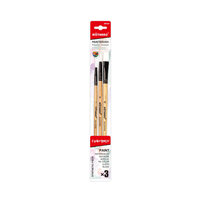 Set of 3 Paint Brush Nature Color Round No.2/6 & Long Flat No.8