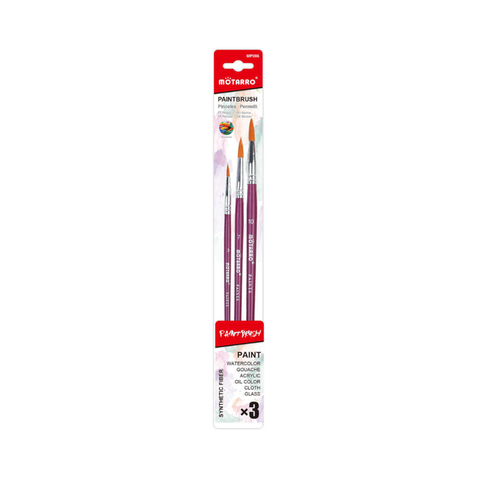 Set of 3 Paint Brush Pink Round No.3/7/10
