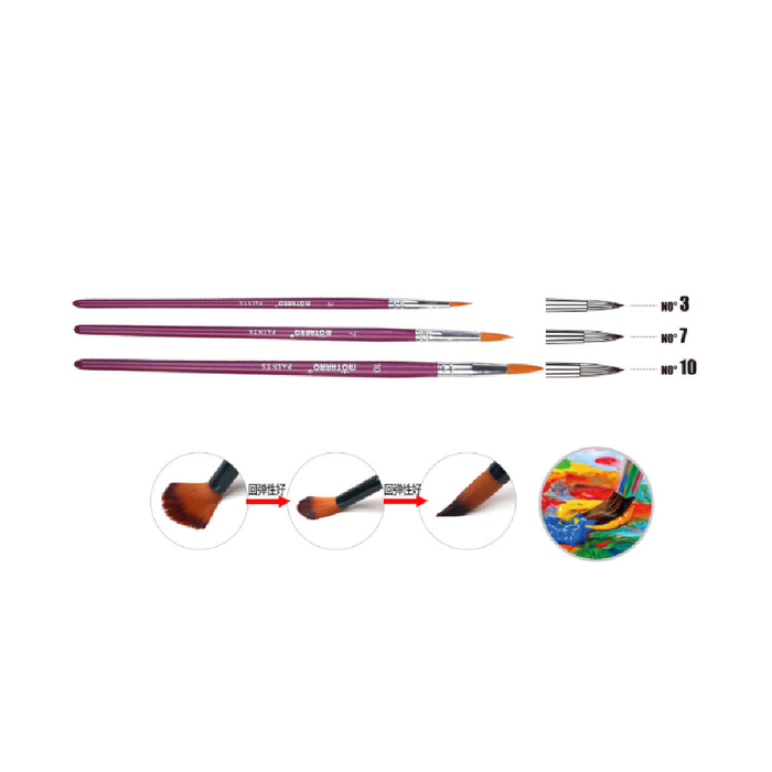 Set of 3 Paint Brush Pink Round No.3/7/10