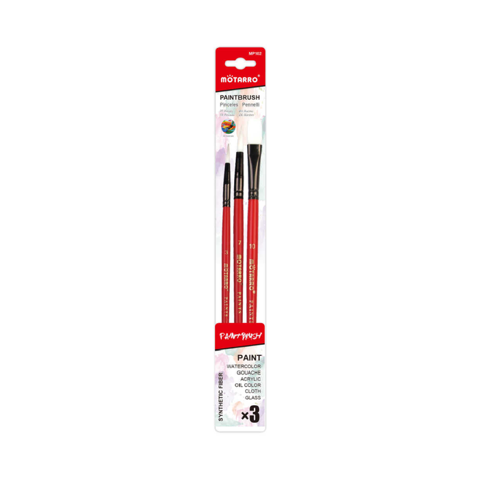 Set of 3 Paint Brush Red Round No.3/7 &Long Flat No.10
