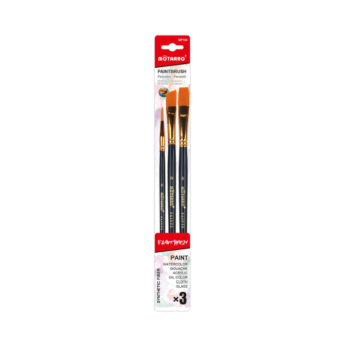 Set of 3 Paint Brush Navy Round No.0, Angle No.6 & Long FlatNo.8