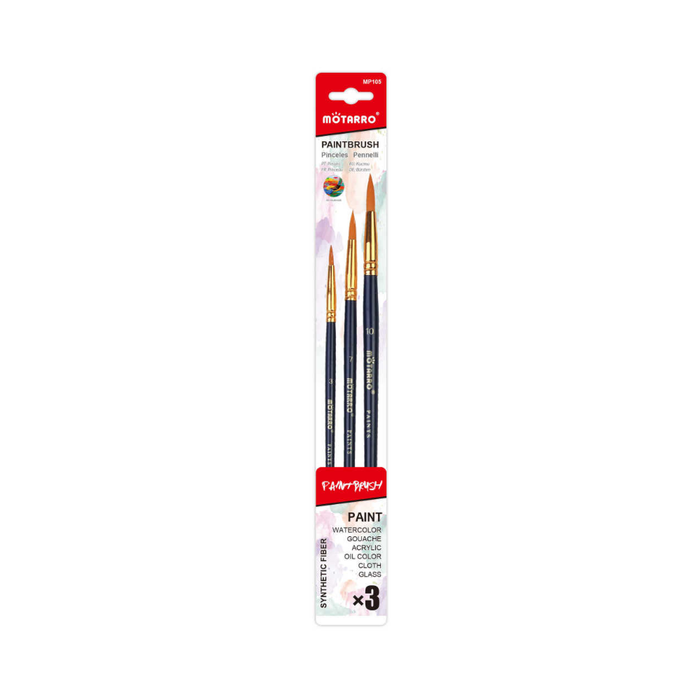 Set of 3 Paint Brush Navy Round No.3/7/10