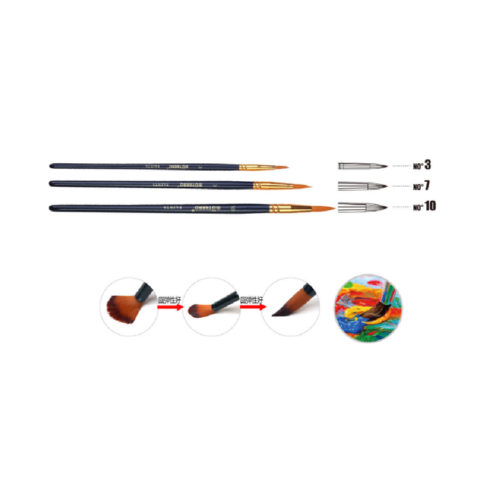 Set of 3 Paint Brush Navy Round No.3/7/10