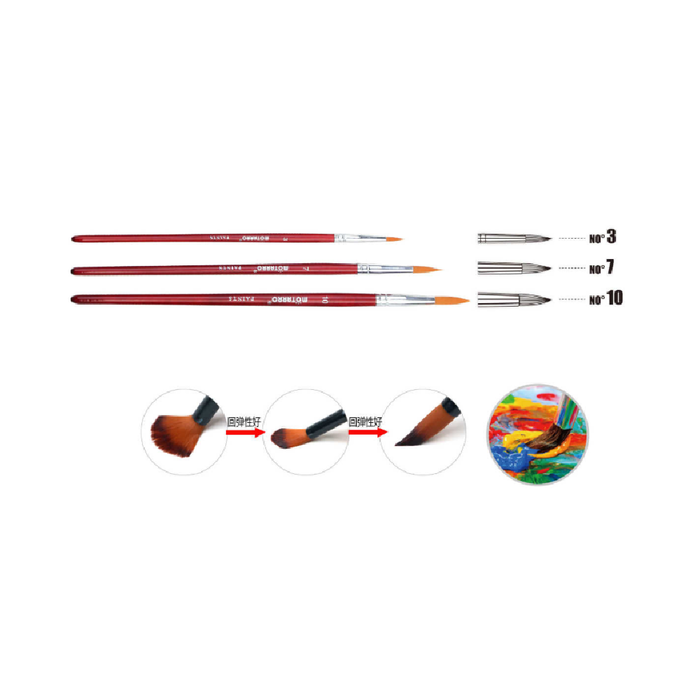 Set of 3 Paint Brush Brown Round No.3/7/10