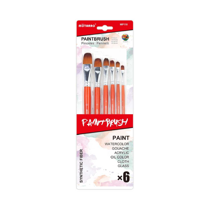 Filbert Set of 6 Paint Brush Red No.2/4/6/8/10/12