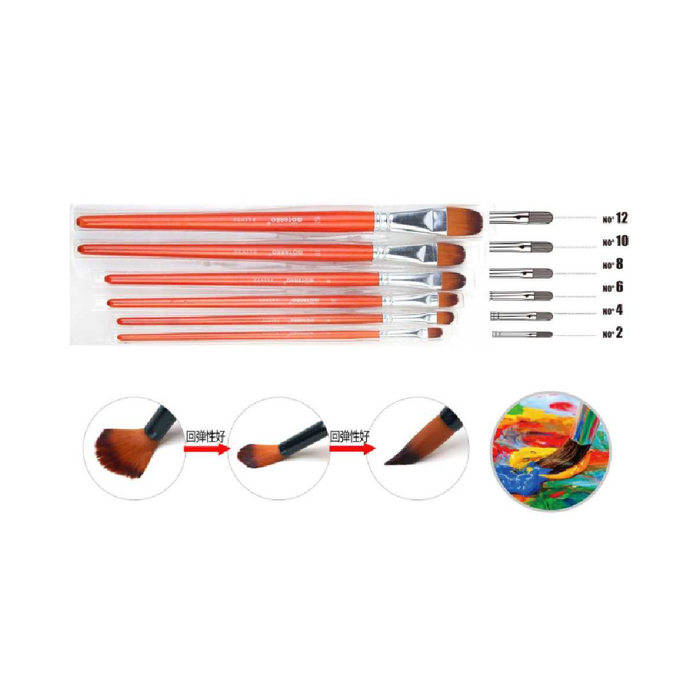 Filbert Set of 6 Paint Brush Red No.2/4/6/8/10/12