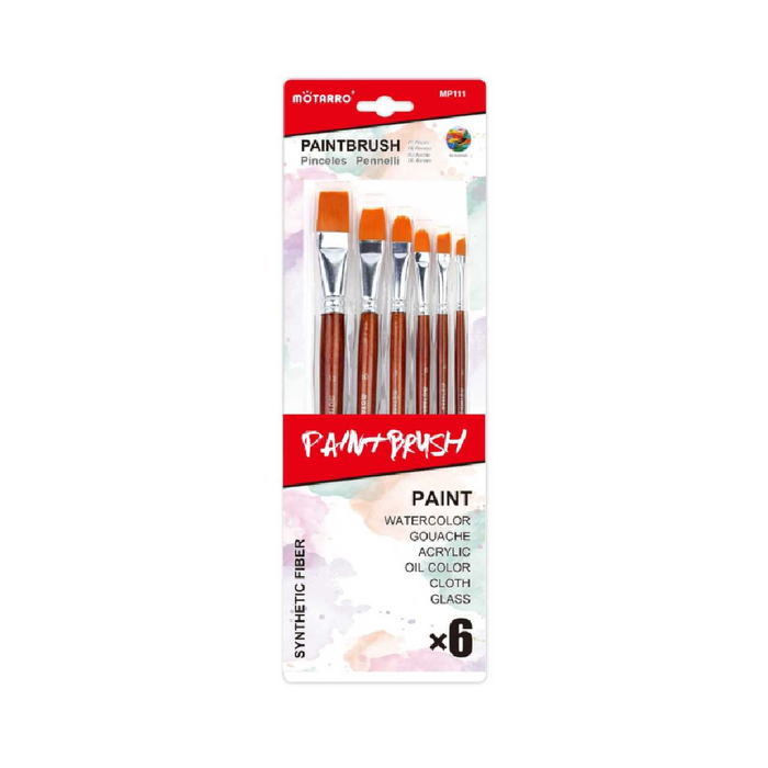 Set of 6 Paint Brush Brown Angle No.2/4, Filbert No.6/8, Flat No.10/12