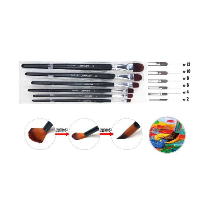 Filbert Set of 6 Paint Brush Black No.2/4/6/8/10/12