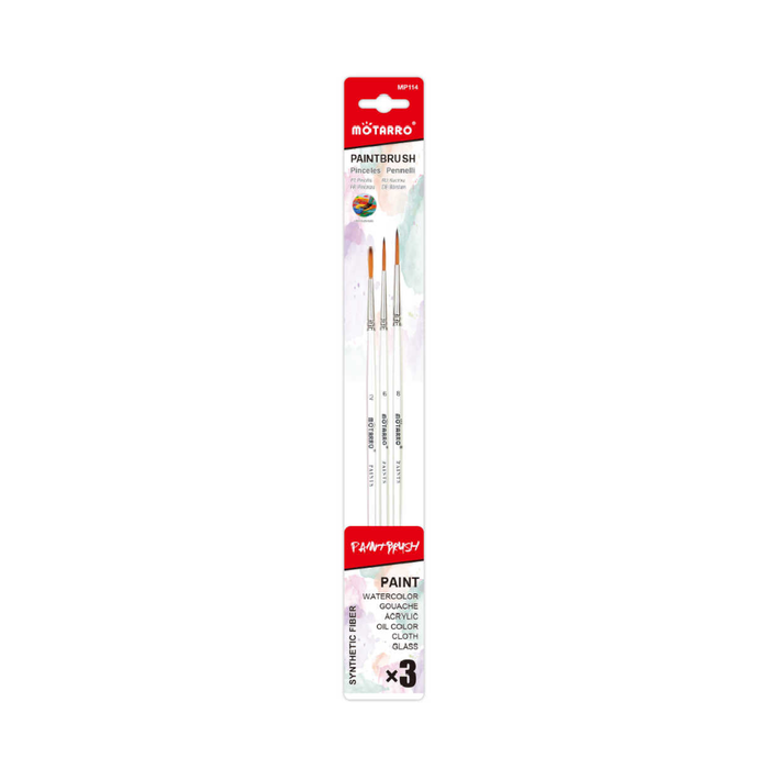 Set of 3 Paint Brush White Long Liner No.2/6/8