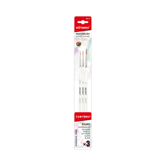 Set of 3 Paint Brush White Long Liner No.0, 2/0, 3/0