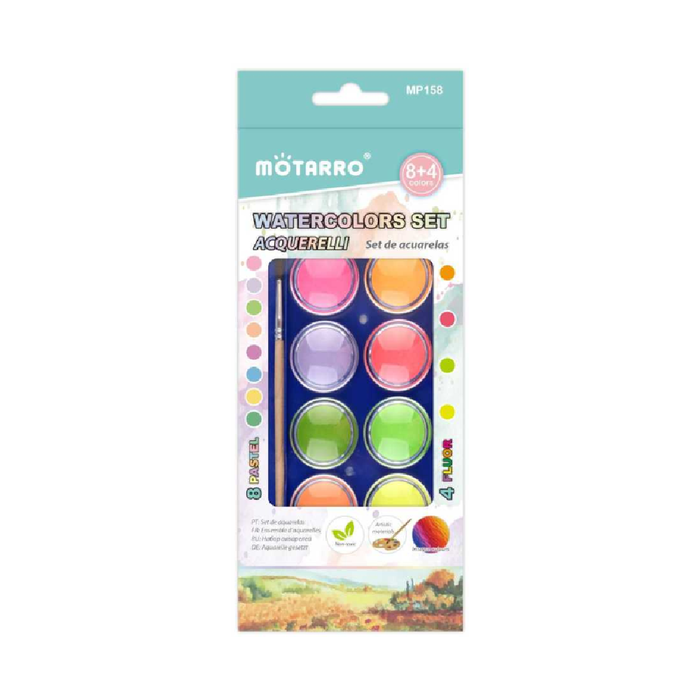 Set of 12 Watercolor Set 8Pastel+4Fluoro
