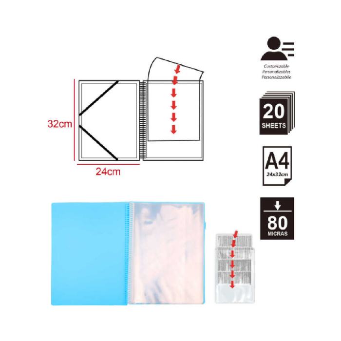 A4 Display Book 20 Pockets Blue