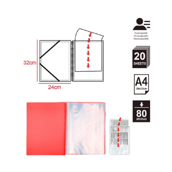 A4 Display Book 20 Pockets Red