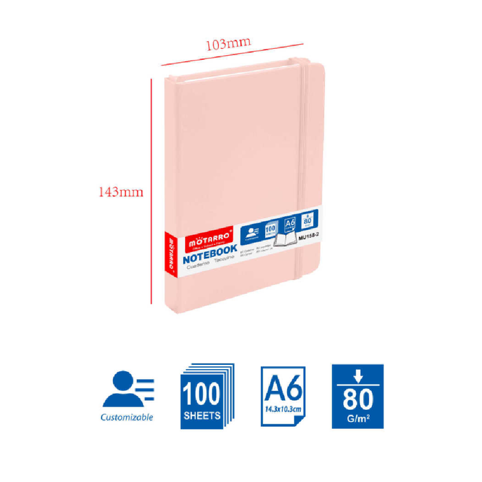A7 Hard Cover Notebook 80g 100pages Pink