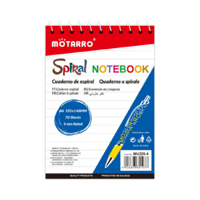 A6 Top Spiral Notebook 70g - 70 Sheets
