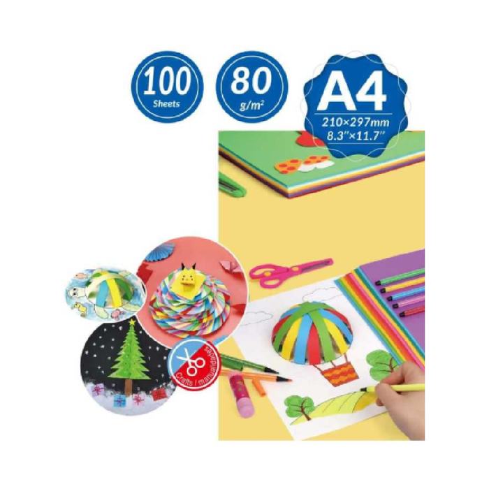 A4 Color Paper 80g 100pcs 10 Colors Assorted